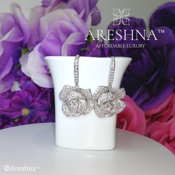 Luxury Rose Diamond Dangle Earrings - Picture 5 of 8